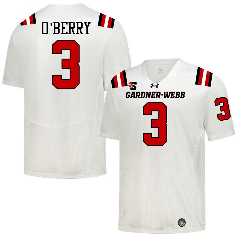 Gardner-Webb Runnin' Bulldogs #3 Antonio O'Berry College Football Jerseys,Uniforms-White